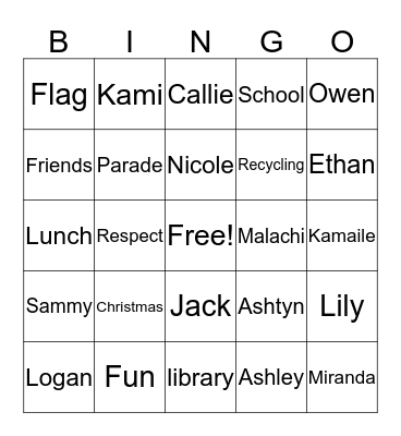 Student Council  Bingo Card