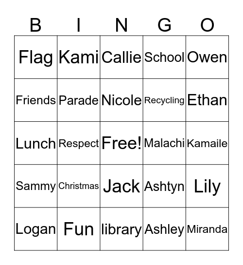 Student Council  Bingo Card