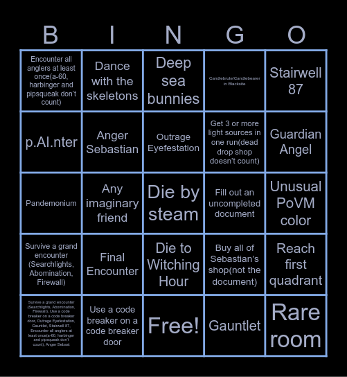 Pressure Bingo Card