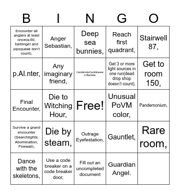 pressure Bingo Card