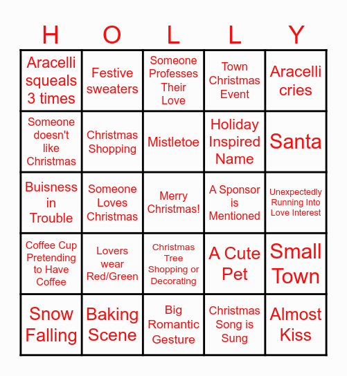 Hallmark Christmas Movie Bingo Card