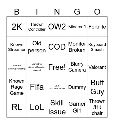 Gamer Rage Bingo Card