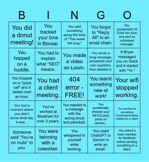 Bluetrain Bingo Card