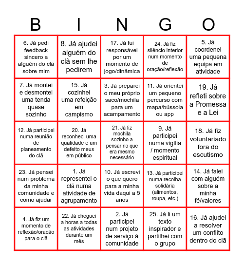 Bingo Escutista Bingo Card