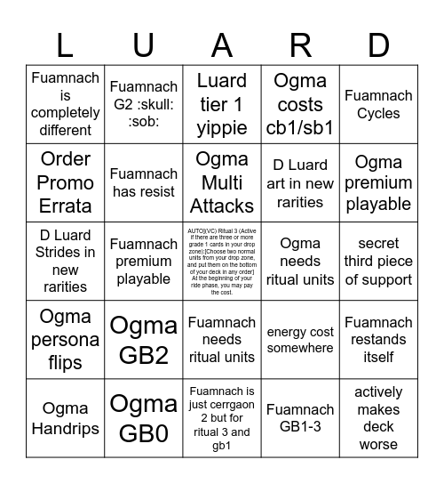 Luard Bingo Card