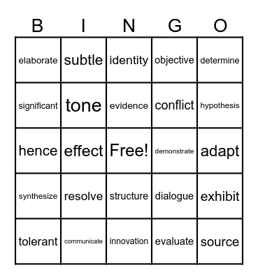 VOCABULARY BINGO Card