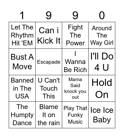 rap Bingo Card