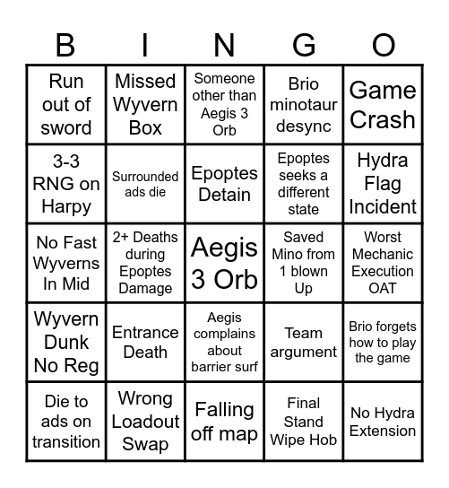 EDP GDQ Bingo Card
