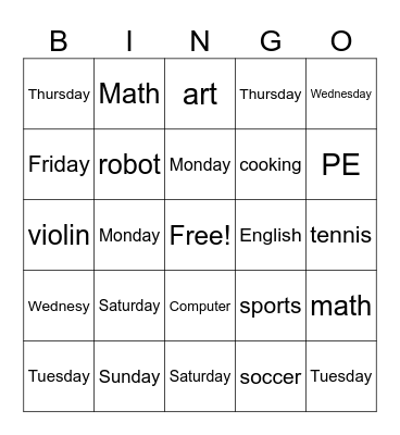 Grade 4 Bingo Card