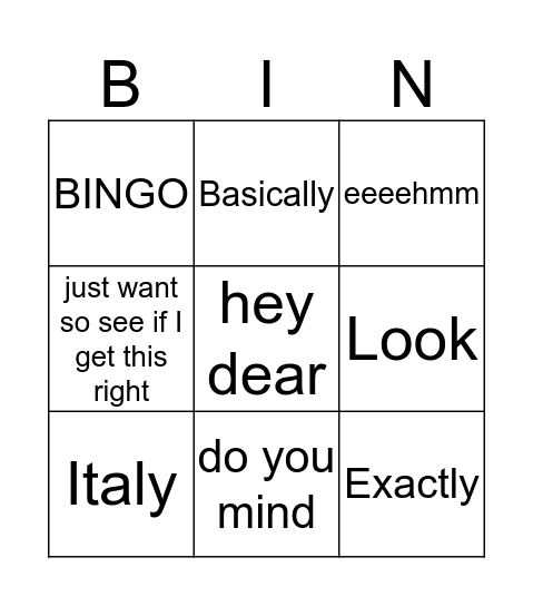 Untitled Bingo Card