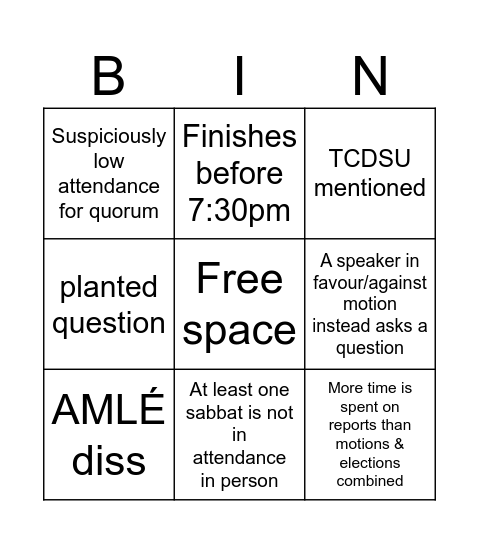 UCDSU Council Bingo Card
