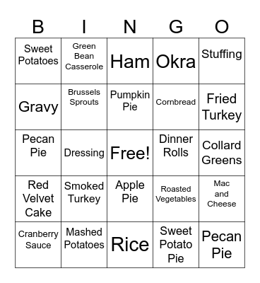 Thanksgiving Food Favorites Bingo Card
