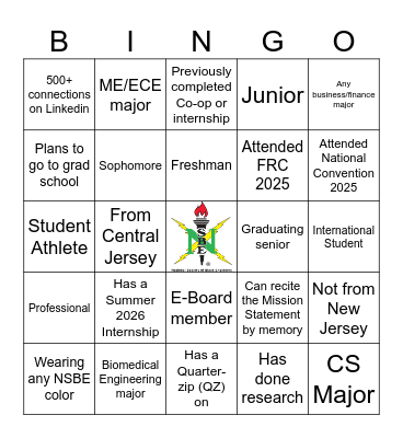 NJIT-NSBE Bingo Card