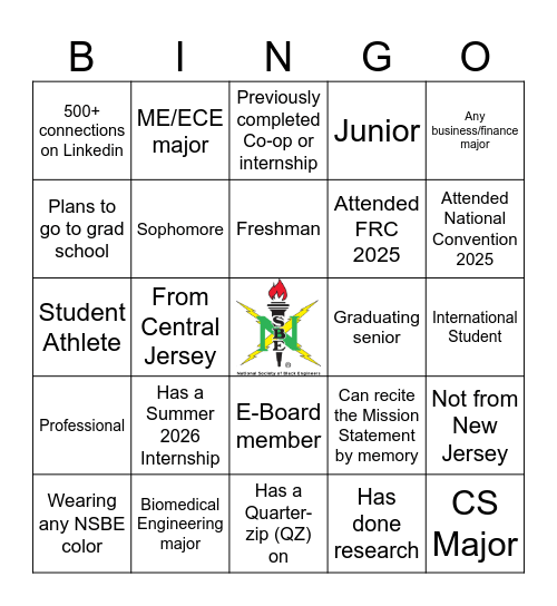 NJIT-NSBE Bingo Card