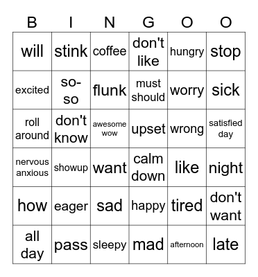 CHS ASL UNIT 6 Bingo Card