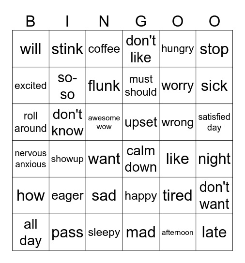 CHS ASL UNIT 6 Bingo Card