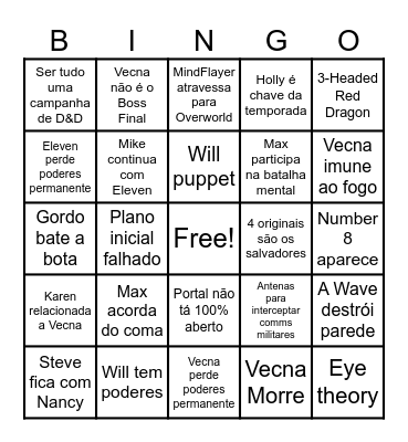 STRANGER THINGS BINGO Card