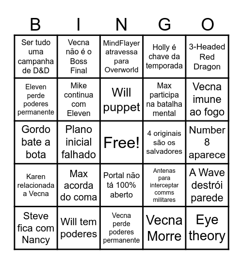 STRANGER THINGS BINGO Card