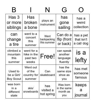 Find someone who… Bingo Card