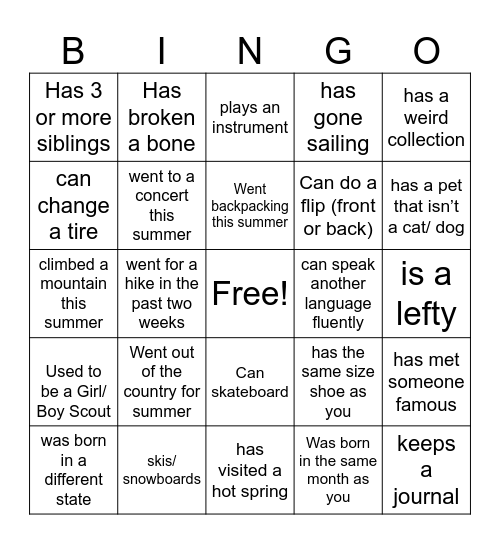 Find someone who… Bingo Card