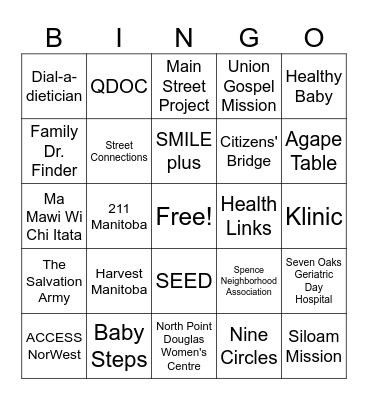 Community Resource Bingo Card
