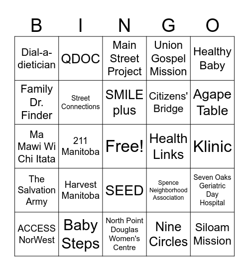 Community Resource Bingo Card