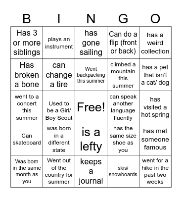 Find someone who… Bingo Card