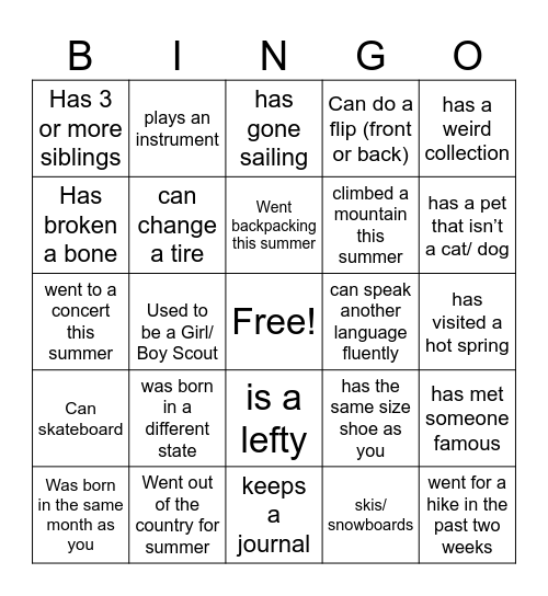 Find someone who… Bingo Card