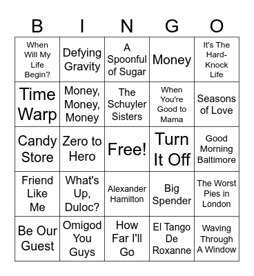 HollyPop's Musical Music Bingo Card