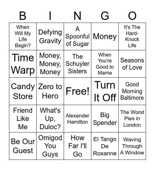 HollyPop's Musical Music Bingo Card