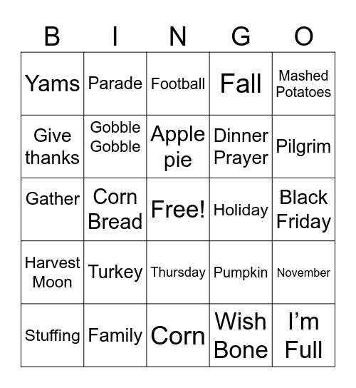Thanksgiving Bingo Card