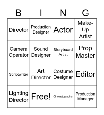 FILM ROLES BINGO Card