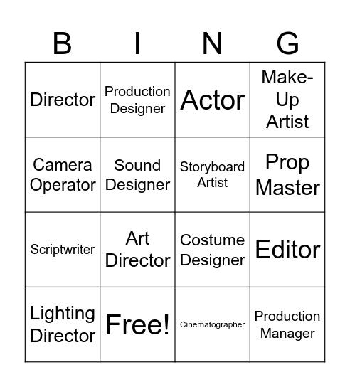 FILM ROLES BINGO Card