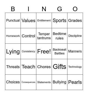 Love & Logic Parenting Bingo Card