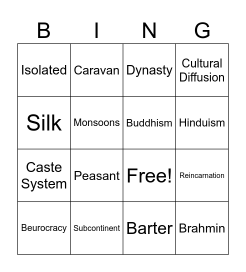 Unit 3 Vocabulary Bingo Card