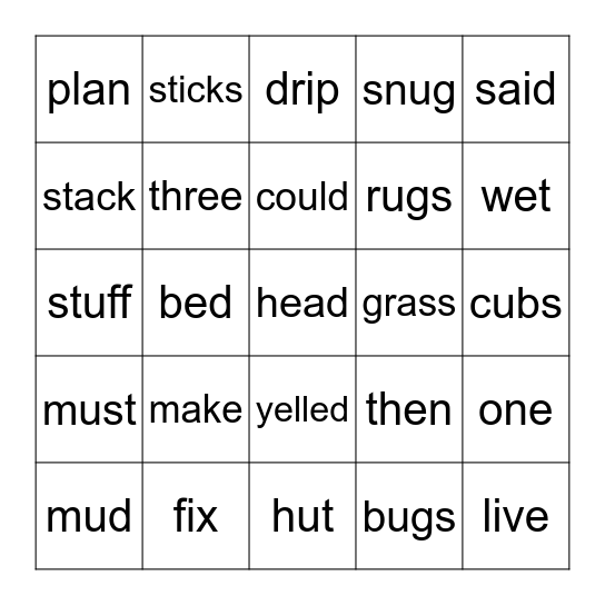 Cubs in a Hut Bingo Card