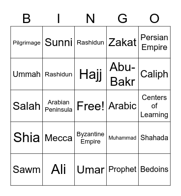 Islamic Civilizations Review Bingo Card