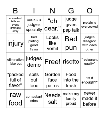 Masterchef Bingo Card
