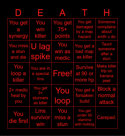 DIE Bingo Card