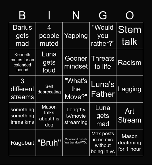 AHH Bingo Card