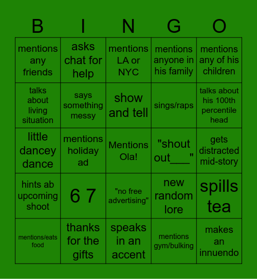 Nic Live Bingo pt. 2 Bingo Card