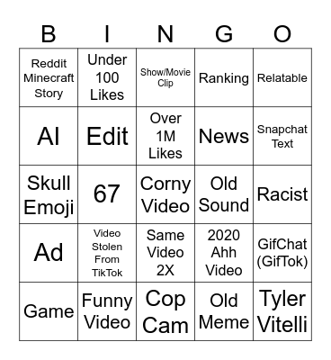 Snapchat Spotlights Bingo Card