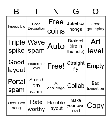 GD recent tab bingo Card
