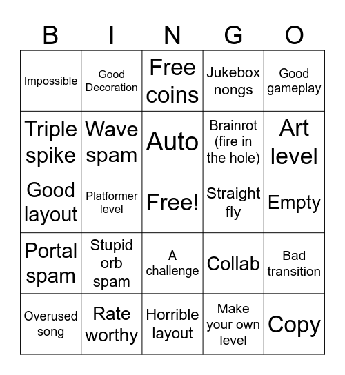 GD recent tab bingo Card