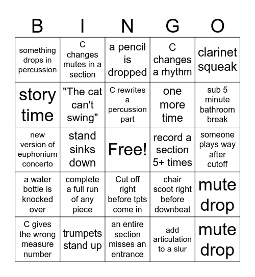 Rehearsal Bingo Card