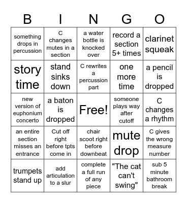 Rehearsal Bingo Card