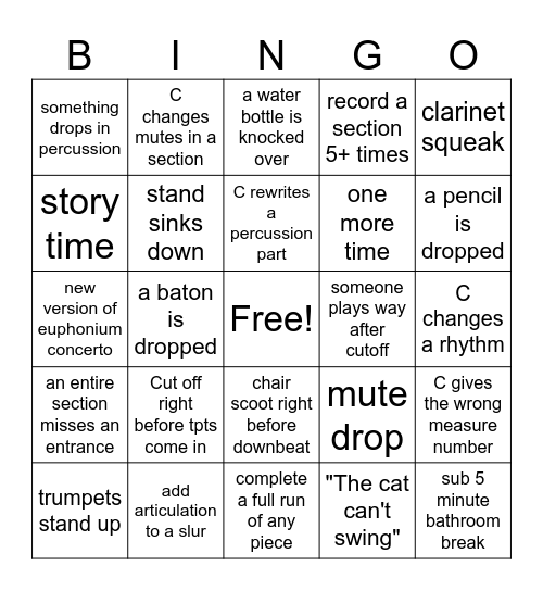 Rehearsal Bingo Card