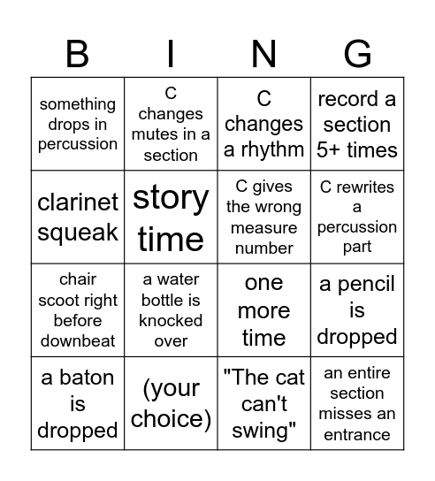 Rehearsal Bingo Card