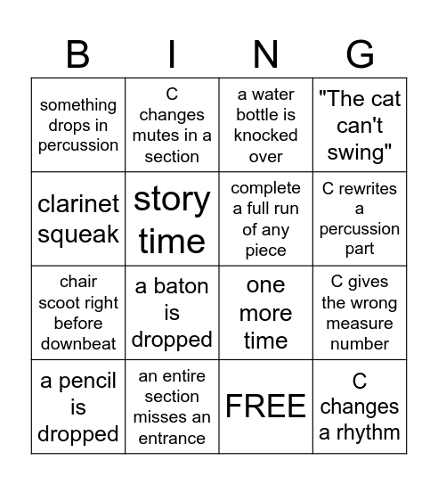 Rehearsal Bingo Card