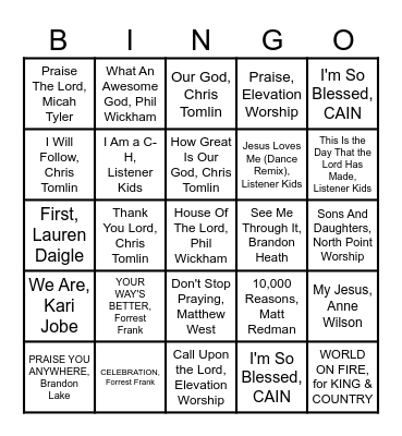 Music Bingo #1 Bingo Card